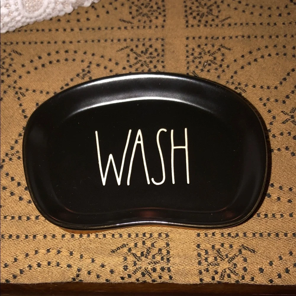 Rae Dunn WASH Black Soap Dish Wood Bottom - Picture 2 of 10